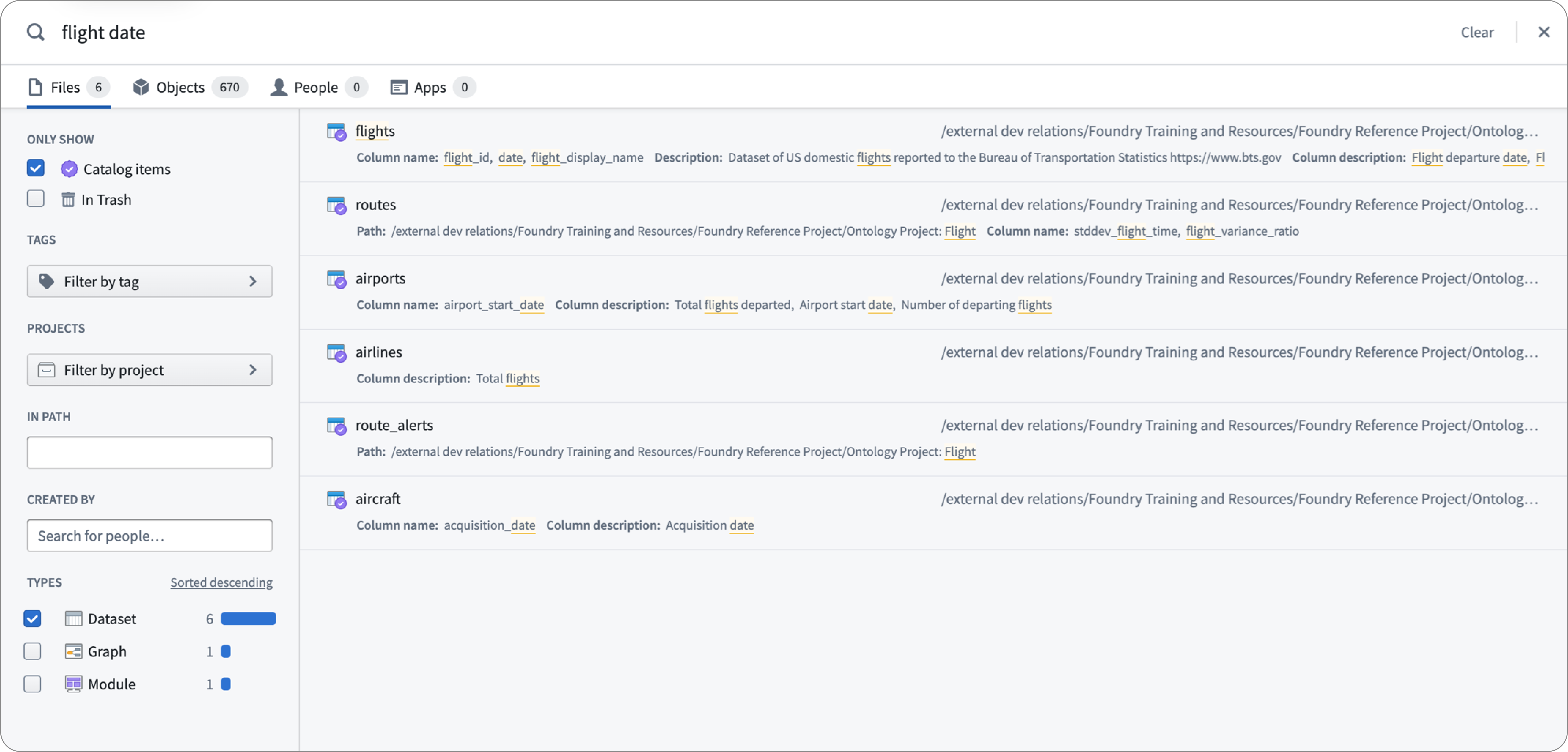 Foundry Data Catalog search